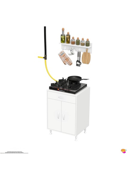 Yankı 56 cm Derinlik 65 cm Genişlikte Dolap Baharat Raflı Set Üstü Ocak Uyumlu 65X88X56 cm Dolap