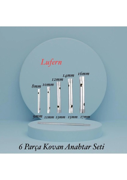 6 Parça Kovan Tipi Lokma Anahtarı Buji Boru Seti Civata Çinko Kaplı Lavabo Montaj 8-17 mm Arası
