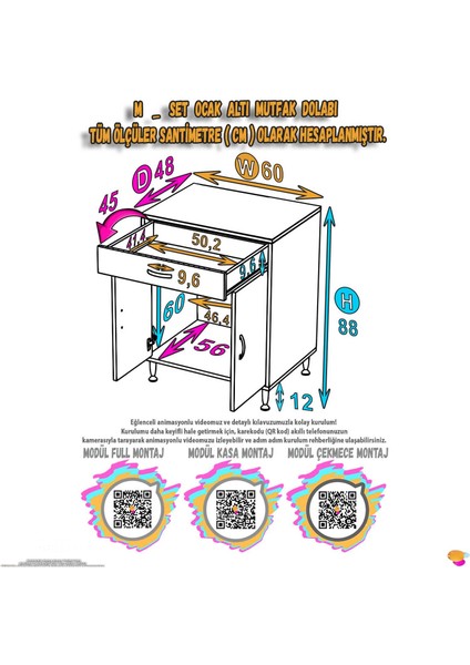 Lumin Tüp Yuvalı 60 cm Ankastre Ocak Altı Dolap 60X88X48 cm Beyaz Dolap Çekmeceli Mutfak Organizeri fiyatları