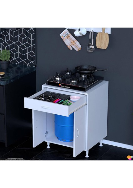 Lumin Tüp Yuvalı 60 cm Ankastre Ocak Altı Dolap 60X88X48 cm Beyaz Dolap Çekmeceli Mutfak Organizeri fırsatları