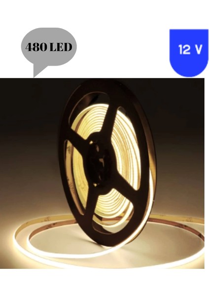 12 Volt 8 mm 480 Ledli Esnek Cob Şerit 4000 K Naturel Beyaz Dış Mekan IP68 5 Metre