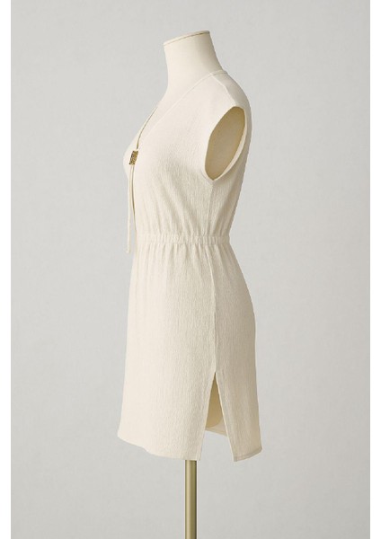 Kadın Beyaz Yanları Yırtmaçlı Tokalı V Yaka Mini Plaj Elbisesi fırsatları