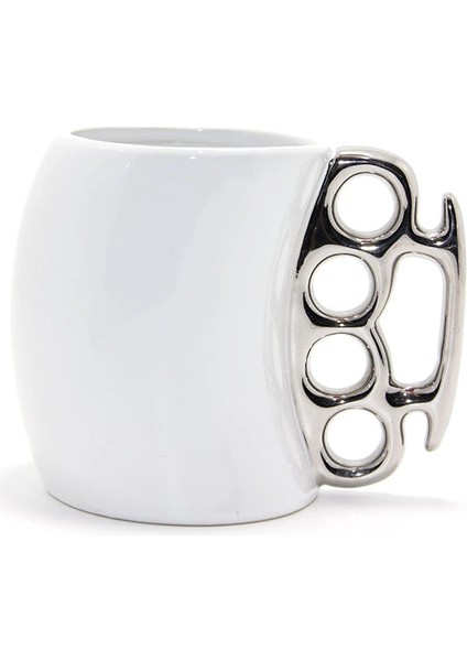 Porselen Muşta Tasarımlı Kupa Bardak Gümüş Renk ( Lisinya )