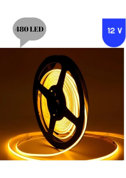 12 Volt 8 mm 480 Ledli Esnek Cob Şerit Sarı Amber Dış Mekan IP68 5 Metre