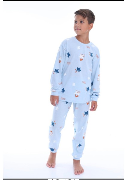 %100 Pamuk Mavi Yıldız Desenli Çocuk Pijama Takımı (8-13 Yaş) indirimleri