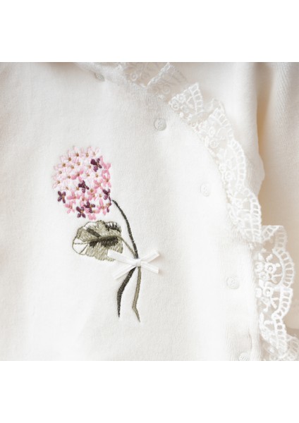 Ortanca Çiçekli Kadife %100 Pamuklu Yenidoğan Organik Hastane Çıkış Seti Kız Bebek modelleri