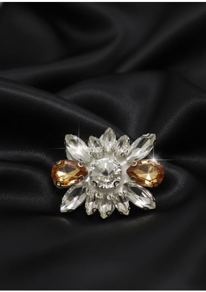 Kahve Kraliçe Kristal Çiçek Broş