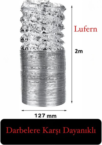 Alüminyum Kopmaz Yırtılmaz Ankastre Baca Aspiratör Davlumbaz Şofben Havalandırma Borusu 2 mt 127 mm modelleri