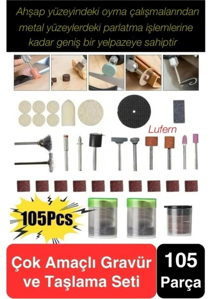 Premium 105 Parça Hobi Gravür Taşlama Ucu Metal Mini Ahşap Oyma Seti Parlatma Zımparalama Fırçalama