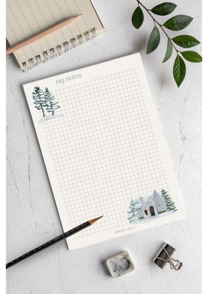 Karlı Orman Kareli Yılbaşı, A5 Notepad , Memopad , Bloknot ,not Defteri, Okul Defteri, Check List