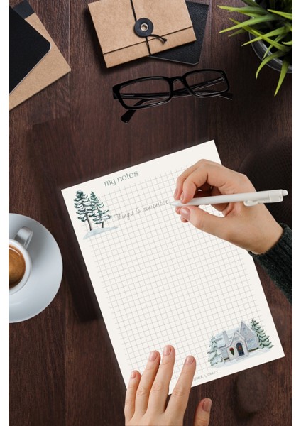 Karlı Orman Kareli Yılbaşı, A5 Notepad , Memopad , Bloknot ,not Defteri, Okul Defteri, Check List fiyatları