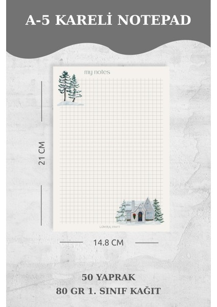 Karlı Orman Kareli Yılbaşı, A5 Notepad , Memopad , Bloknot ,not Defteri, Okul Defteri, Check List modelleri