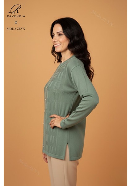 Kadın Bisiklet Yaka Likralı Desenli Triko Anne Kazak fiyatları