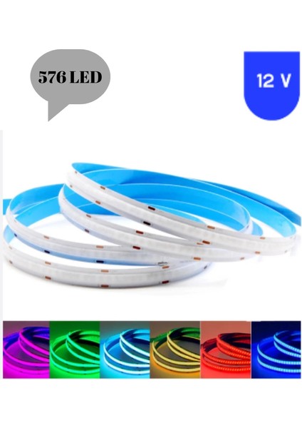 12 Volt 8 mm 576 Ledli Esnek Cob Rgb Şerit LED Iç Mekan 5 Metre