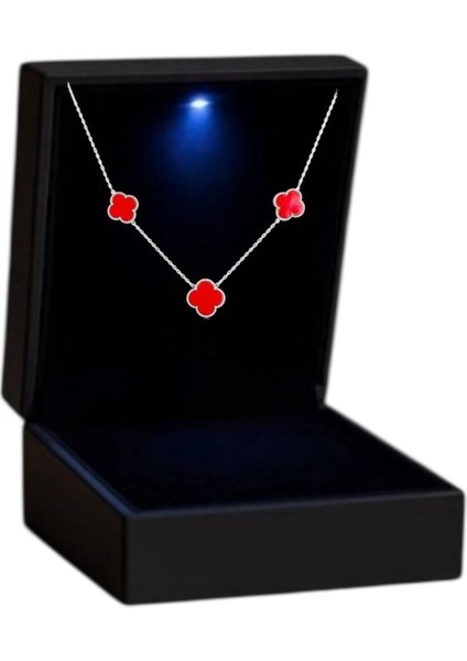 Işıklı Kutuda 925 Ayar Gümüş 3 Lü Vancleef Kadın Kolye