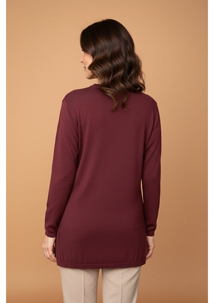 Kadın Bisiklet Yaka Likralı Desenli Triko Anne Kazak modelleri