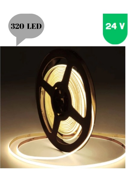 24 Volt 8 mm 320 Ledli Esnek Cob Şerit 4000 K Naturel Beyaz Iç Mekan 10 Metre
