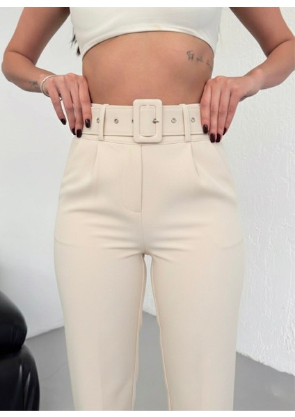 Kadın Havuç Paça Ithal Kumaş Doubleface Kemerli Yüksek Bel Kumaş Pantolon fırsatları