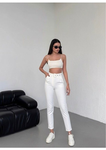 Kadın Havuç Paça Ithal Kumaş Doubleface Kemerli Yüksek Bel Kumaş Pantolon modelleri