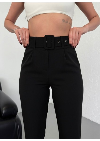 Kadın Havuç Paça Ithal Kumaş Doubleface Kemerli Yüksek Bel Kumaş Pantolon modelleri