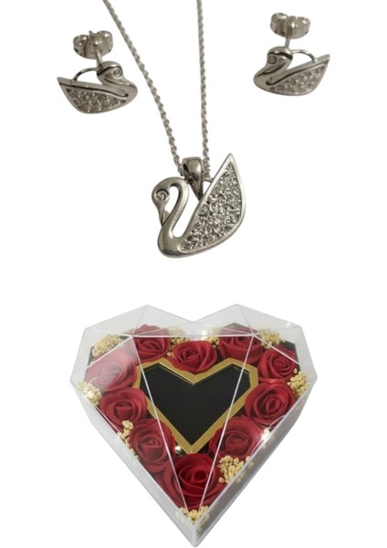 Premium Kutuda 925 Ayar Gümüş Kuğu Set Kadın