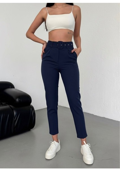 Kadın Havuç Paça Ithal Kumaş Doubleface Kemerli Yüksek Bel Kumaş Pantolon modelleri