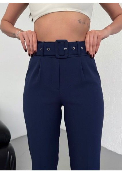 Kadın Havuç Paça Ithal Kumaş Doubleface Kemerli Yüksek Bel Kumaş Pantolon fırsatları