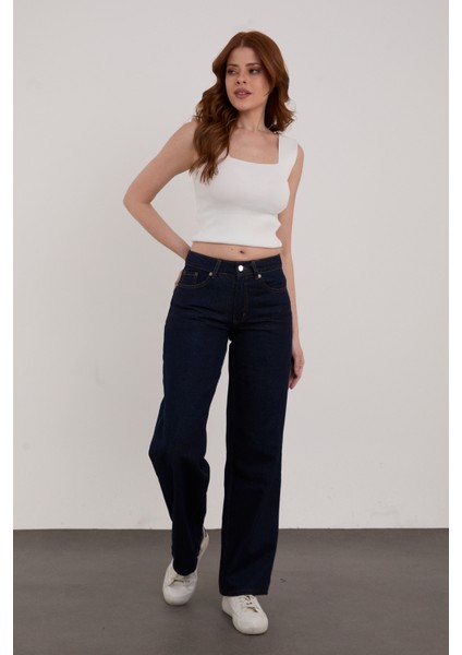 Koyu Mavi Lacivert Süper Extra Yüksek Bel Palazzo Salaş Jean Pantolon modelleri