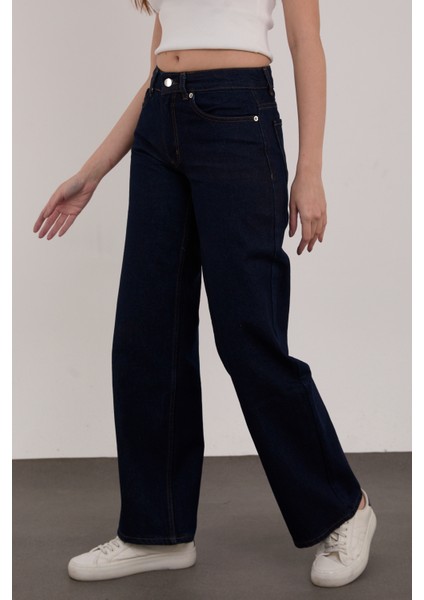 Koyu Mavi Lacivert Süper Extra Yüksek Bel Palazzo Salaş Jean Pantolon fırsatları