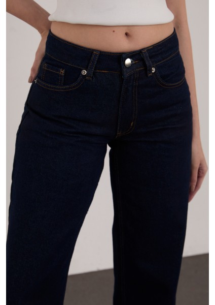 Koyu Mavi Lacivert Süper Extra Yüksek Bel Palazzo Salaş Jean Pantolon indirimleri