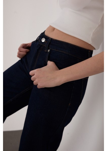 Koyu Mavi Lacivert Süper Extra Yüksek Bel Palazzo Salaş Jean Pantolon