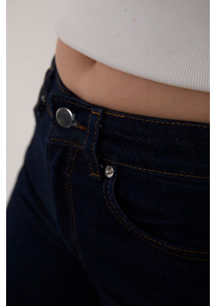 Koyu Mavi Lacivert Süper Extra Yüksek Bel Palazzo Salaş Jean Pantolon