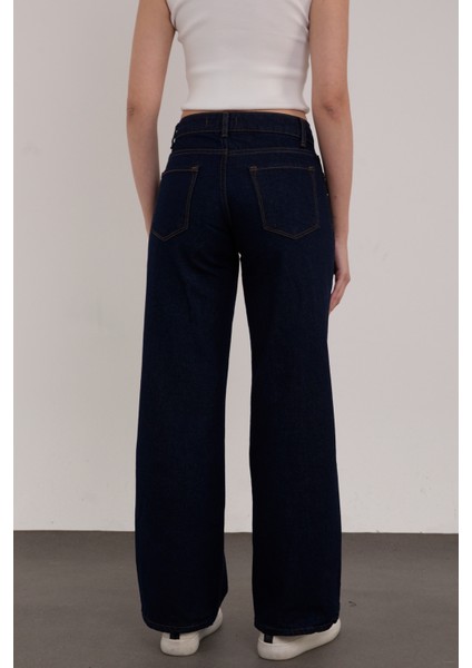 Koyu Mavi Lacivert Süper Extra Yüksek Bel Palazzo Salaş Jean Pantolon