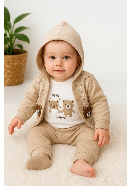 Erkek bebek kapşonlu çıtçıtlı Zıbınlı ve pantolon 3 parça erkek bebek takım fiyatları