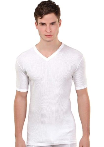 Altunkoza 12'li Beyaz Likralı V Yaka Erkek Fanila 14006