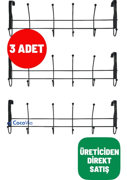 3 Adet Lüx Metal Kapı Arkası Askılık 12 Kancalı Askılık Banyo Askı Duvar Askı Elbise Kıyafet Askısı