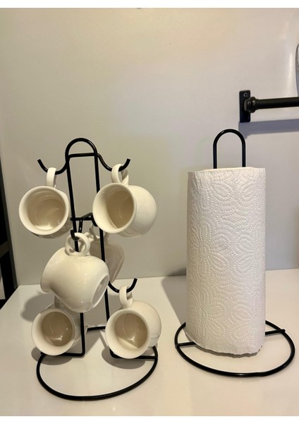 2'li Dekoratif Düzenleyici Set - Fincan Askılığı,fincanlık -Dik Kağıt Havluluk,tezgah Üstü Havluluk fırsatları