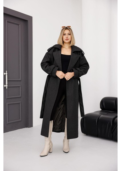 Kadın Ekru Premıum Trenç Kaşe Kaban