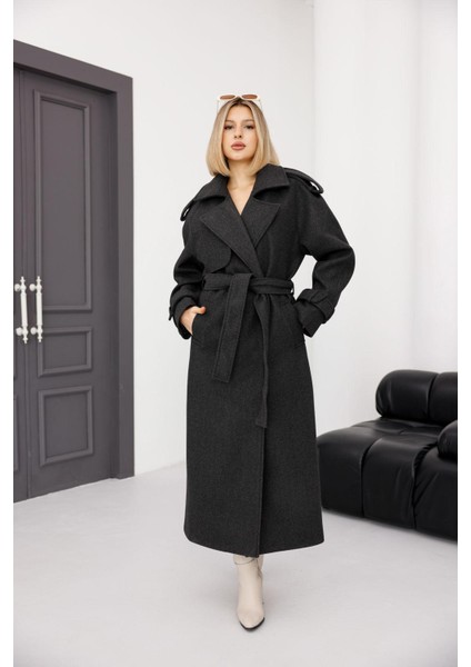 Kadın Ekru Premıum Trenç Kaşe Kaban