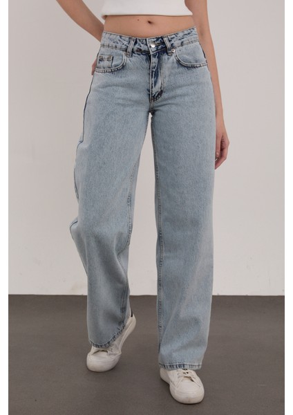 Buz Mavi Palazzo Salaş Paça Süper Yüksek Bel Jean Pantolon modelleri