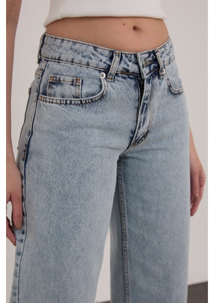 Buz Mavi Palazzo Salaş Paça Süper Yüksek Bel Jean Pantolon indirimleri