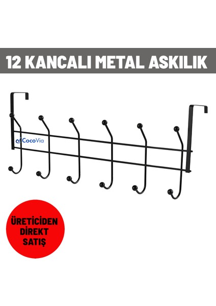 Lüx Metal Kapı Arkası Askılık 12 Kancalı Askılık Banyo Askı Duvar Askı Elbise Kıyafet Askısı