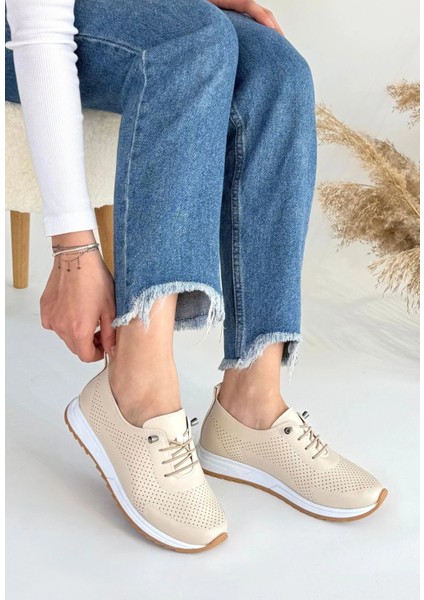 Tone Bej Cilt Bağcıklı Spor Ayakkabı modelleri