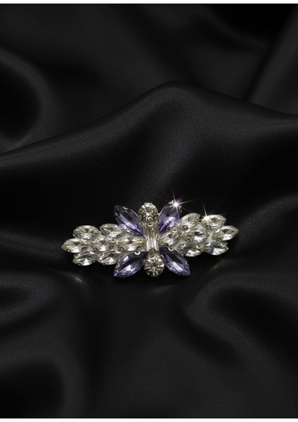 Lila Parıltılı Vintage Kristal Broş
