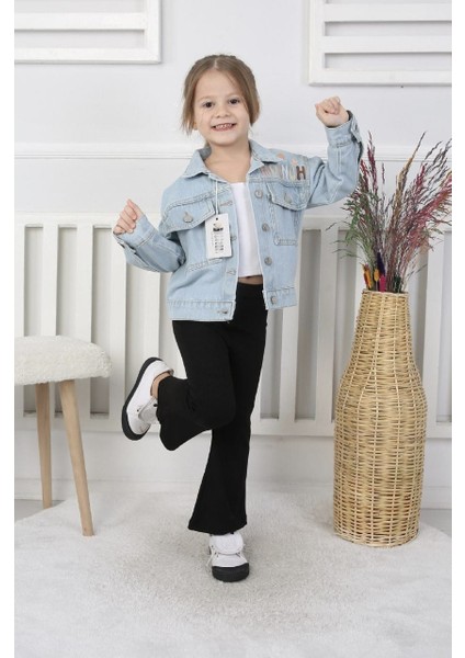 Kız Çocuk Moonch Desenli Kot Ceket