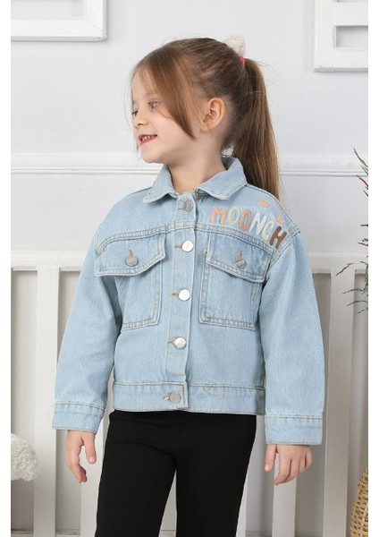 Kız Çocuk Moonch Desenli Kot Ceket