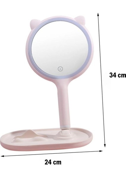 Kedi Kulaklı Telefon Standlı Yuvarlak Dokunmatik LED Ayarlı Masa Üstü Makyaj Aynası ( Lisinya ) fırsatları