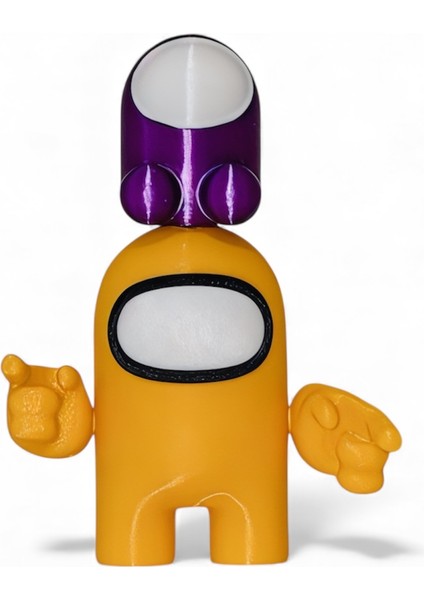 Among Us Sarı Ana Karakter ve Mor Mini Tasarım Figürü 10CM – Kollu 3D Dekoratif Koleksiyonluk Obje