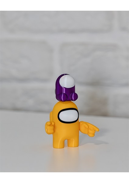 Among Us Sarı Ana Karakter ve Mor Mini Tasarım Figürü 10CM – Kollu 3D Dekoratif Koleksiyonluk Obje modelleri