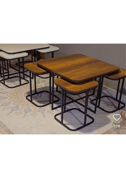 Kare Pizza Orta Sehpa Radüslü 4+1 Ceviz Renk Ahşap Yüzey fiyatları